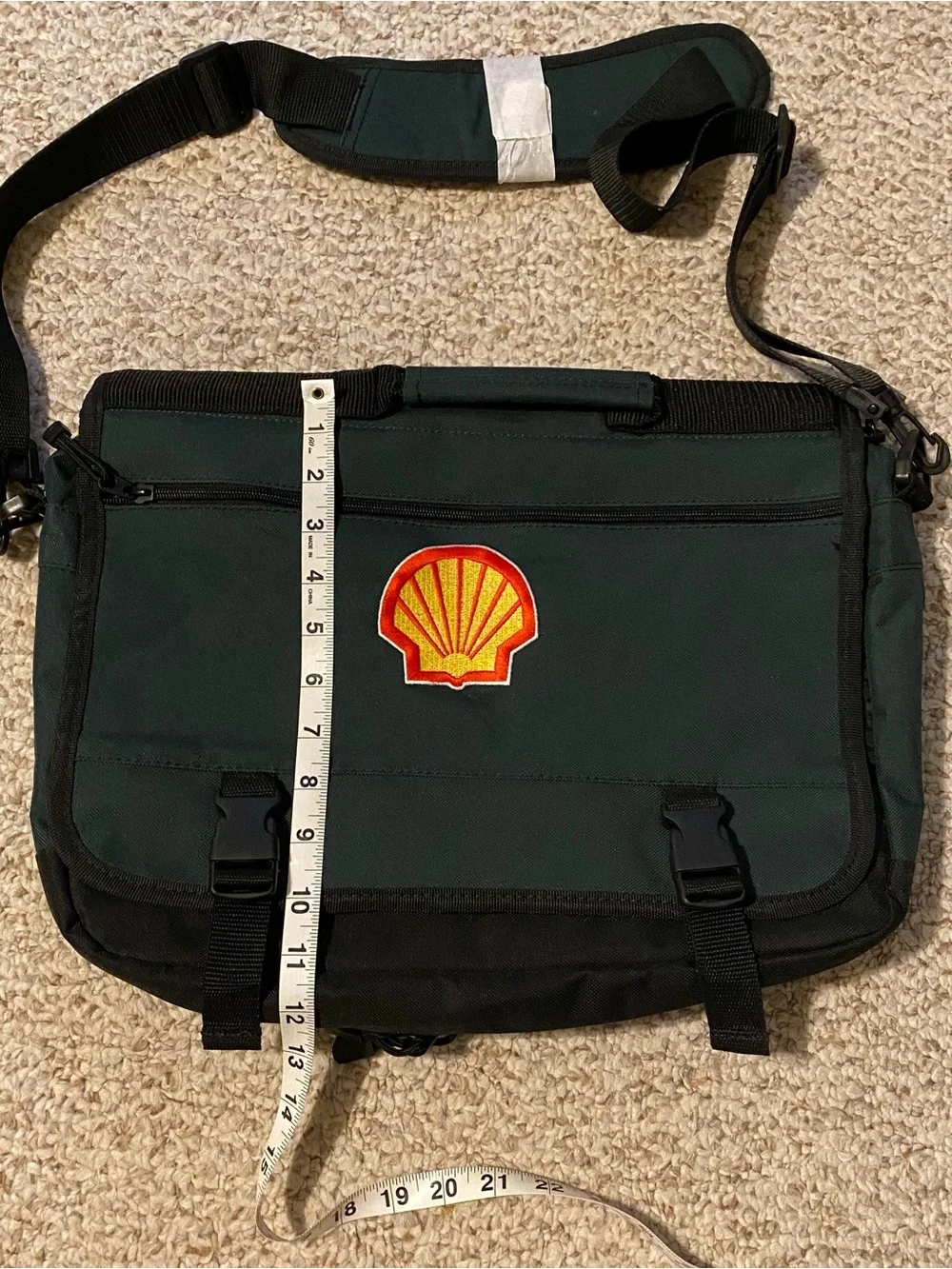 Port and Company Dark Green Messenger Bag with Shell Patch
